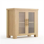 Buffet en bois avec portes en verre trempé, bahut robuste avec rangement, poignées en métal pour salon, salle à manger ou cuisine
