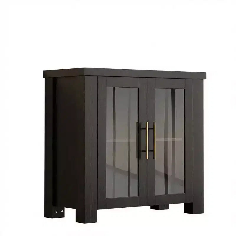 Buffet en bois avec portes en verre trempé, bahut robuste avec rangement, poignées en métal pour salon, salle à manger ou cuisine