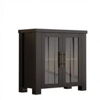 Buffet en bois avec portes en verre trempé, bahut robuste avec rangement, poignées en métal pour salon, salle à manger ou cuisine