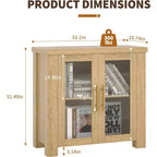 Buffet en bois avec portes en verre trempé, bahut robuste avec rangement, poignées en métal pour salon, salle à manger ou cuisine