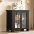 Wood Buffet Cabinet with Tempered Glass Doors, Sturdy Sideboard with Storage, Metal Handles for Living Room, Dining Room, or Kitchen