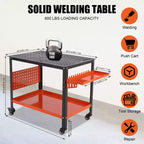 Table de soudure 36"x24"x29.8" avec roues, rangement et panneau perforé, Établi de soudure mobile en acier robuste, Table d'atelier portable pour amateur (Orange)