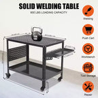 Table de soudure 36"x24"x29.8" avec roues, rangement et panneau perforé, Établi de soudure mobile en acier robuste, Table d'atelier portable pour amateur (Orange)