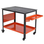Table de soudure 36"x24"x29.8" avec roues, rangement et panneau perforé, Établi de soudure mobile en acier robuste, Table d'atelier portable pour amateur (Orange)