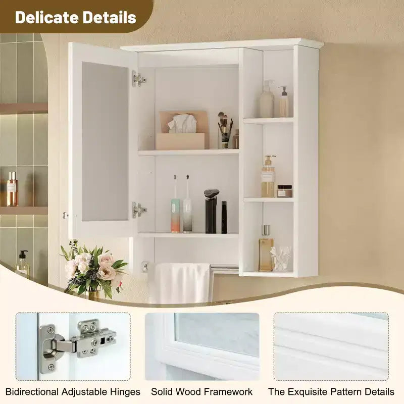 GDFStudio Nataly 24 Armoire de toilette minimaliste 3-en-1 avec miroir haute définition et barre porte-serviettes