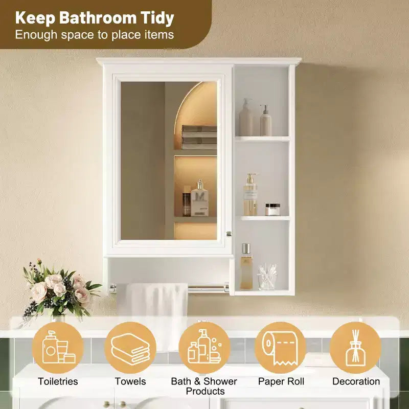 GDFStudio Nataly 24 Armoire de toilette minimaliste 3-en-1 avec miroir haute définition et barre porte-serviettes