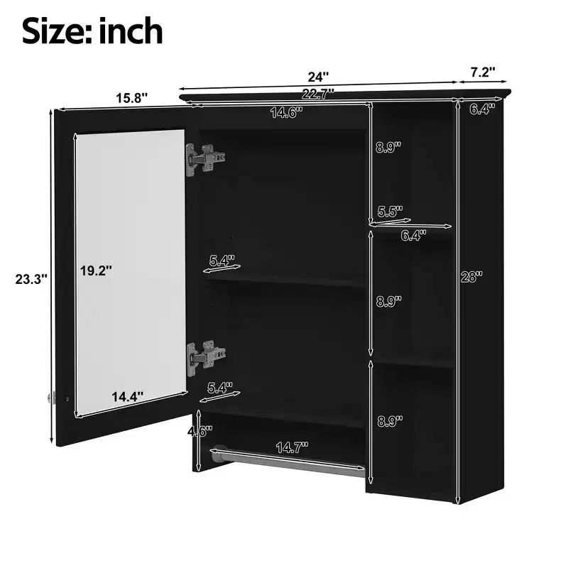 GDFStudio Nataly 24 Armoire de toilette minimaliste 3-en-1 avec miroir haute définition et barre porte-serviettes