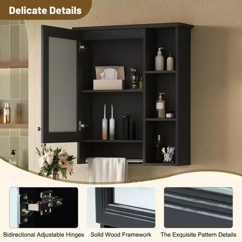 GDFStudio Nataly 24 Armoire de toilette minimaliste 3-en-1 avec miroir haute définition et barre porte-serviettes