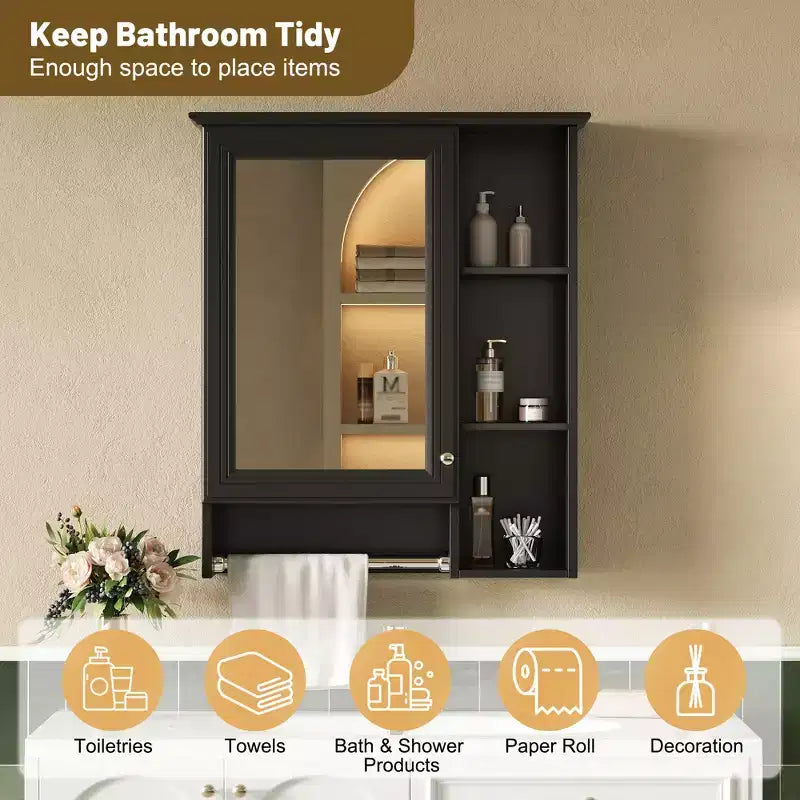 GDFStudio Nataly 24 Armoire de toilette minimaliste 3-en-1 avec miroir haute définition et barre porte-serviettes