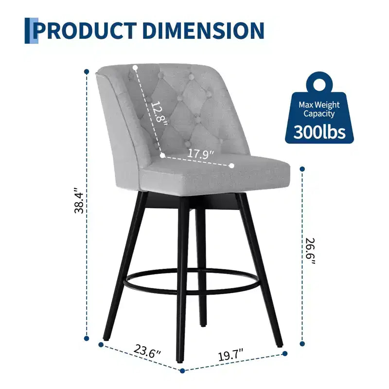 Tabourets de bar pivotants avec dossier, lot de 2 tabourets de bar de 66 cm de hauteur de comptoir, chaises modernes pour îlot de cuisine