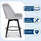 Tabourets de bar pivotants avec dossier, lot de 2 tabourets de bar de 66 cm de hauteur de comptoir, chaises modernes pour îlot de cuisine