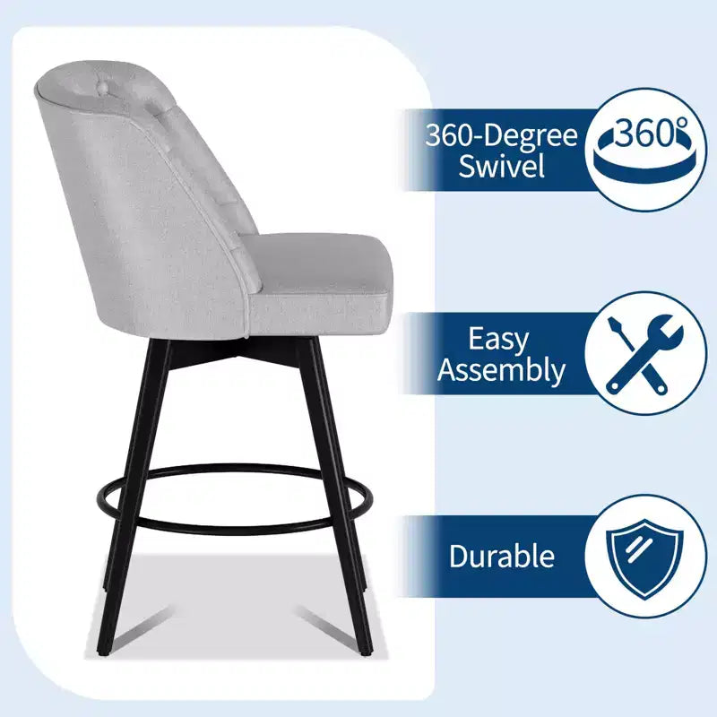 Tabourets de bar pivotants avec dossier, lot de 2 tabourets de bar de 66 cm de hauteur de comptoir, chaises modernes pour îlot de cuisine