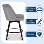Tabourets de bar pivotants avec dossier, lot de 2 tabourets de bar de 66 cm de hauteur de comptoir, chaises modernes pour îlot de cuisine