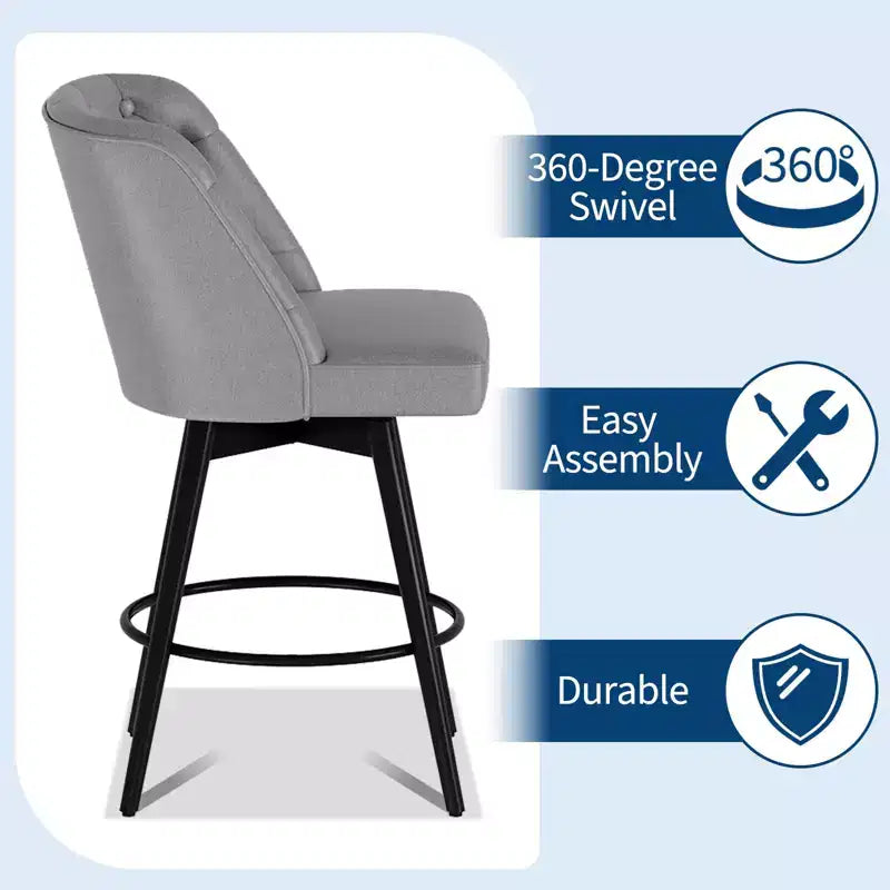 Tabourets de bar pivotants avec dossier, lot de 2 tabourets de bar de 66 cm de hauteur de comptoir, chaises modernes pour îlot de cuisine