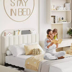 Twin Size Bed Frame, Easy Assembly Space Saving Design for Living Room & Guest Room, Beige