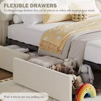 Twin Size Bed Frame, Easy Assembly Space Saving Design for Living Room & Guest Room, Beige