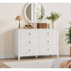 48 Wide 6-Drawer Dresser, Modern Chest with Metal Handles for Bedroom Storage, White