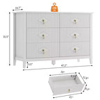 Commode 6 tiroirs de 122 cm de large, meuble de rangement moderne avec poignées métalliques pour chambre à coucher, blanc