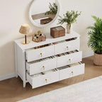 Commode 6 tiroirs de 122 cm de large, meuble de rangement moderne avec poignées métalliques pour chambre à coucher, blanc