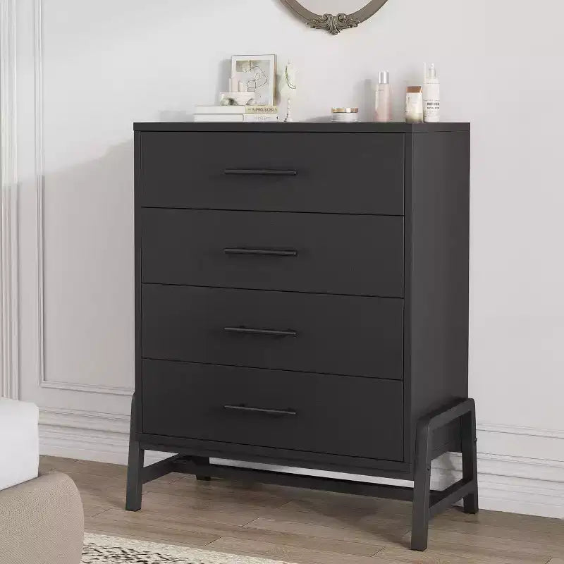 38.6 Tall 4-Drawer Dresser, Freestanding Wooden Closet Chest, Black