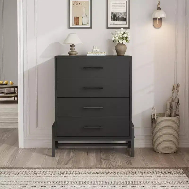 38.6 Tall 4-Drawer Dresser, Freestanding Wooden Closet Chest, Black