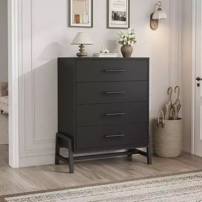 38.6 Tall 4-Drawer Dresser, Freestanding Wooden Closet Chest, Black