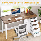 Bureau informatique 47 po marron rustique avec 5 tiroirs, rangement moderne et armoire réversible pour petits bureaux à domicile