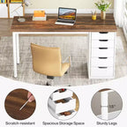 Bureau informatique 47 po marron rustique avec 5 tiroirs, rangement moderne et armoire réversible pour petits bureaux à domicile