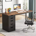 Bureau informatique 47 po marron rustique avec 5 tiroirs, rangement moderne et armoire réversible pour petits bureaux à domicile