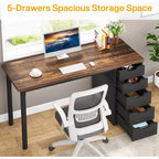 Bureau informatique 47 po marron rustique avec 5 tiroirs, rangement moderne et armoire réversible pour petits bureaux à domicile