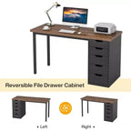 Bureau informatique 47 po marron rustique avec 5 tiroirs, rangement moderne et armoire réversible pour petits bureaux à domicile