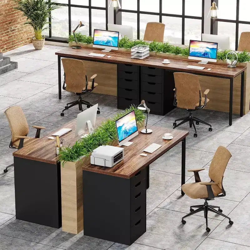 Bureau informatique 47 po marron rustique avec 5 tiroirs, rangement moderne et armoire réversible pour petits bureaux à domicile