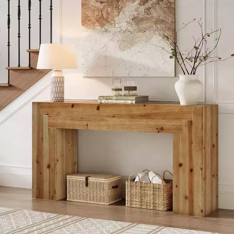 Lantine Solid Wood Console Table for Living Room, 62.99-Inch Farmhouse Entryway Table Indoor for Foyer, Hallway (Rustic Brown)