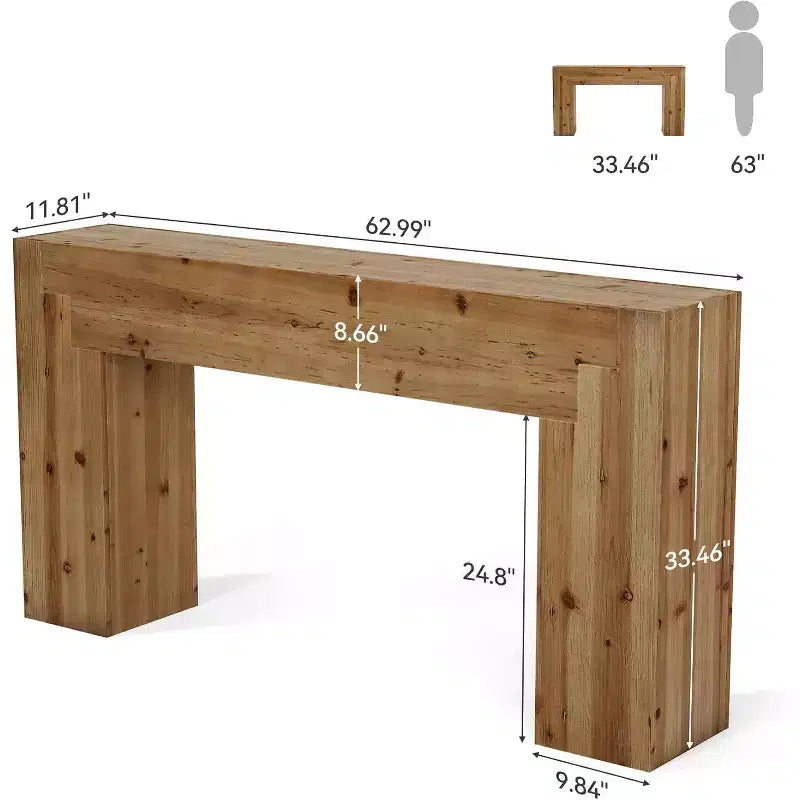Console en bois massif Lantine pour salon, table d'entrée de ferme de 160 cm pour vestibule, couloir (marron rustique)