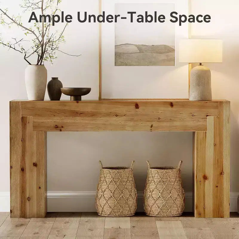 Console en bois massif Lantine pour salon, table d'entrée de ferme de 160 cm pour vestibule, couloir (marron rustique)