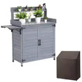 Outdoor Potting Bench with Foldable Shelf, Storage Cabinet & Durable Galvanized Metal Worktop for Garden, Patio, or Backyard