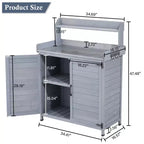 Établi de rempotage extérieur avec étagère pliable, armoire de rangement et plan de travail durable en métal galvanisé pour jardin, terrasse ou arrière-cour