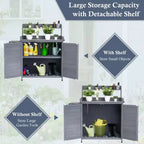 Établi de rempotage extérieur avec étagère pliable, armoire de rangement et plan de travail durable en métal galvanisé pour jardin, terrasse ou arrière-cour