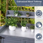 Établi de rempotage extérieur avec étagère pliable, armoire de rangement et plan de travail durable en métal galvanisé pour jardin, terrasse ou arrière-cour