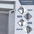 Établi de rempotage extérieur avec étagère pliable, armoire de rangement et plan de travail durable en métal galvanisé pour jardin, terrasse ou arrière-cour