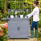 Établi de rempotage extérieur avec étagère pliable, armoire de rangement et plan de travail durable en métal galvanisé pour jardin, terrasse ou arrière-cour