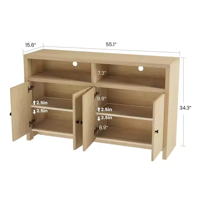 Buffet de salle à manger 55, buffet de bar à café moderne avec étagères réglables et 4 portes, console en bois pour cuisine et salon
