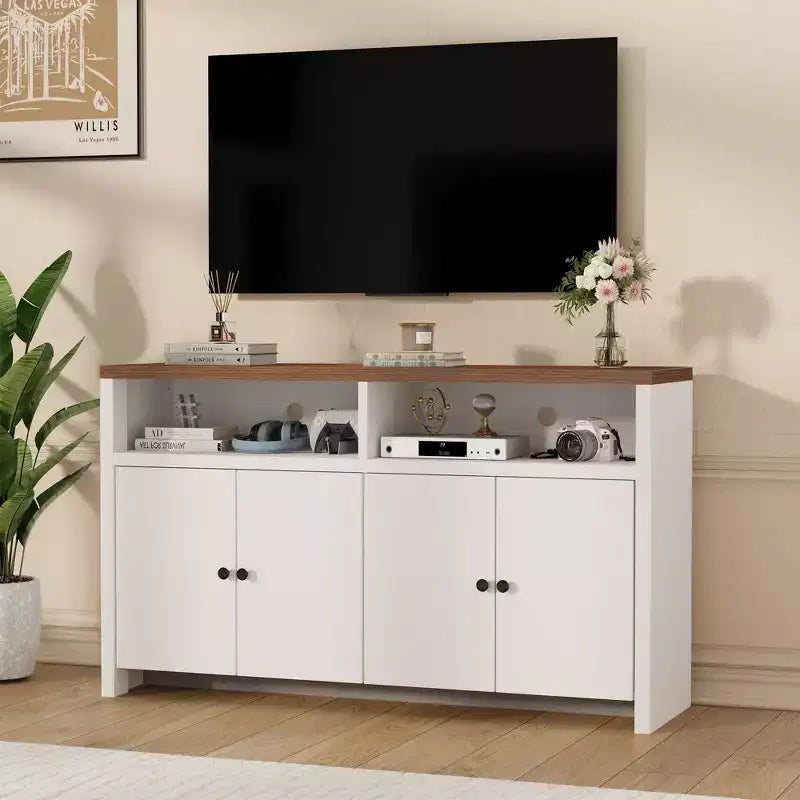 Buffet de salle à manger 55, buffet de bar à café moderne avec étagères réglables et 4 portes, console en bois pour cuisine et salon