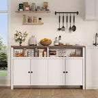 Buffet de salle à manger 55, buffet de bar à café moderne avec étagères réglables et 4 portes, console en bois pour cuisine et salon