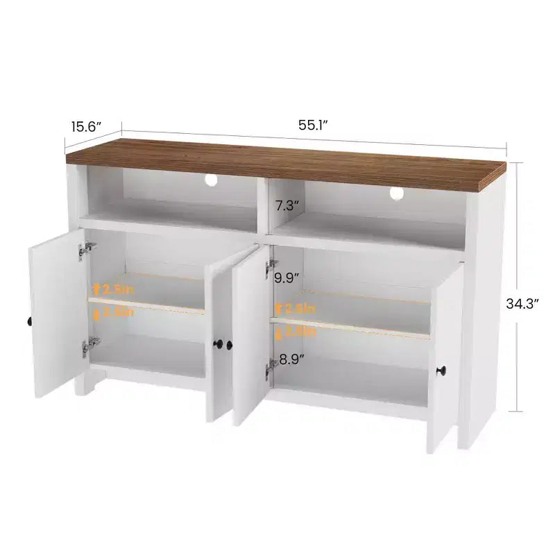 Buffet de salle à manger 55, buffet de bar à café moderne avec étagères réglables et 4 portes, console en bois pour cuisine et salon