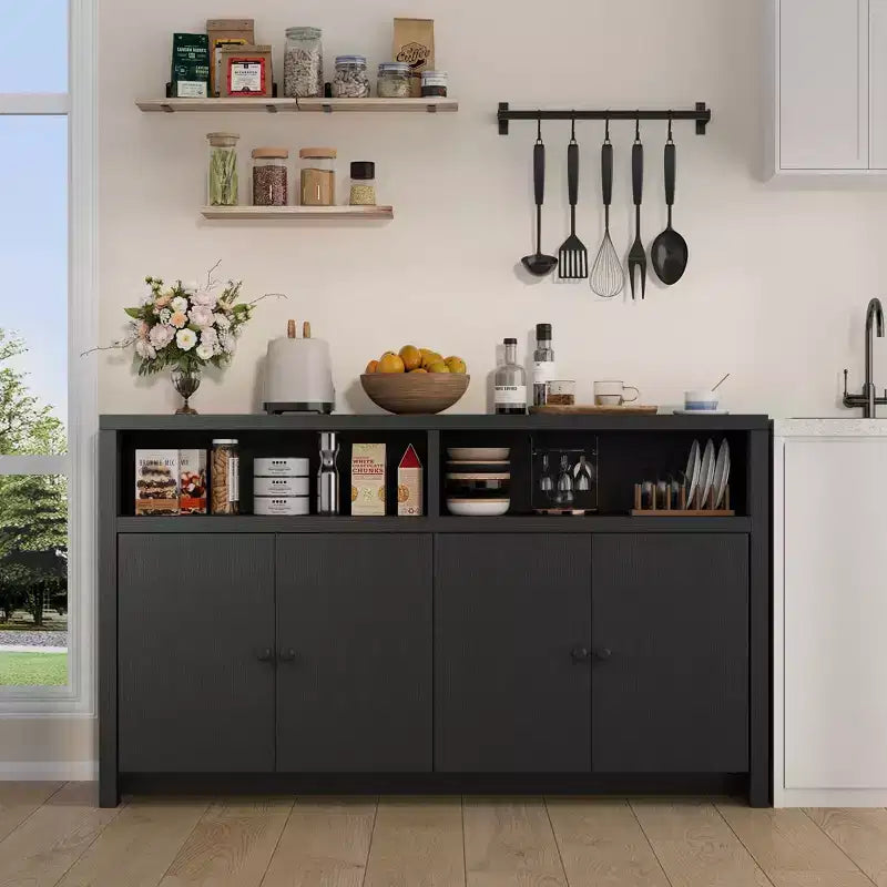 Buffet de salle à manger 55, buffet de bar à café moderne avec étagères réglables et 4 portes, console en bois pour cuisine et salon
