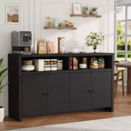 55 Sideboard Buffet Cabinet, Modern Coffee Bar Cabinet with Adjustable Shelves & 4 Doors, Wood Buffet Console Table for Kitchen Living Room