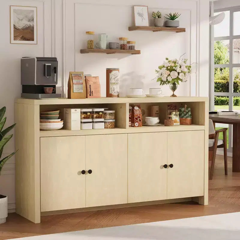 Buffet de salle à manger 55, buffet de bar à café moderne avec étagères réglables et 4 portes, console en bois pour cuisine et salon