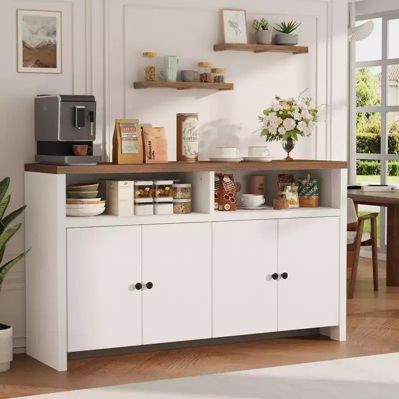 Buffet de salle à manger 55, buffet de bar à café moderne avec étagères réglables et 4 portes, console en bois pour cuisine et salon
