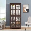 Antique Glass Display Cabinet with Grid Doors, Adjustable Shelves, and Integrated Lighting for Collectibles